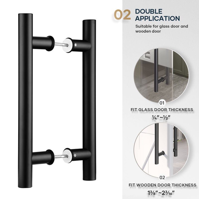 EaseLife 12" Push Pull Door Handle,Double Sided H Shape Sliding Door Handle,Matte Black,Stainless Steel,Fit for Glass Door Wooden Door - Image 4